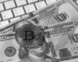 Bitcoins and dollar bills